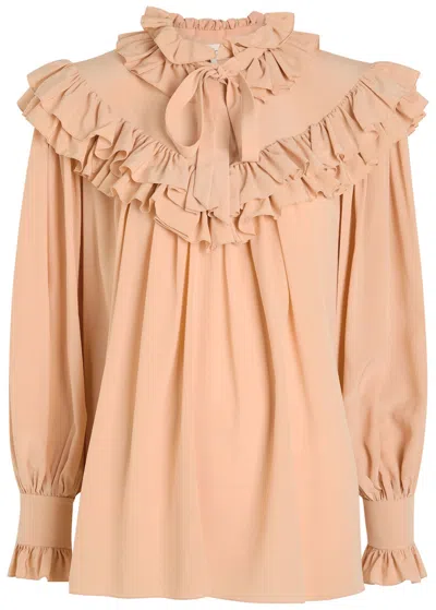 Chloé Oversized Top With Ruffles In Blue
