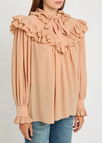 Chloé Oversized Top With Ruffles In Blue