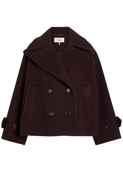 Chloé Women Violet Double-breasted Jacket With Wide Notched Revers And Dropped Shoulders In Wool Ble In Red