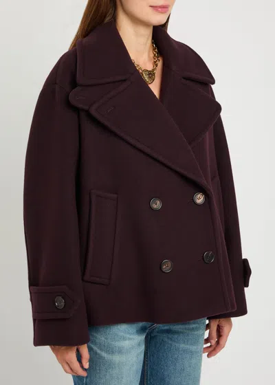 Chloé Women Violet Double-breasted Jacket With Wide Notched Revers And Dropped Shoulders In Wool Ble In Red