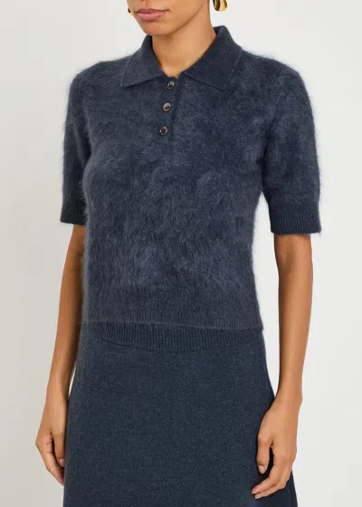 Lisa Yang Carolyn Short Sleeve Sweater In Night Fall Brushed In Blue