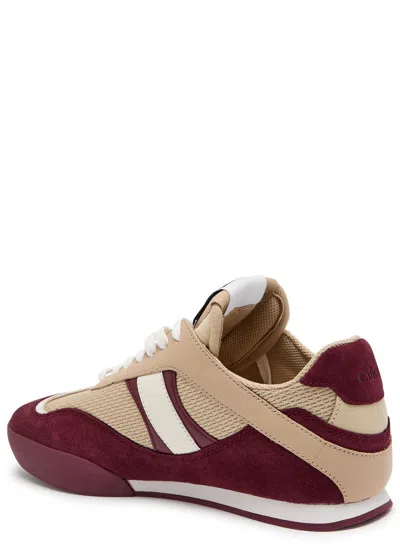 Chloé Kick Mixed Leather Retro Low-top Sneakers In Burgundy