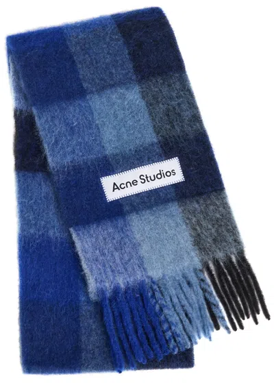 Acne Studios Vally Checked Wool-blend Scarf In Blue