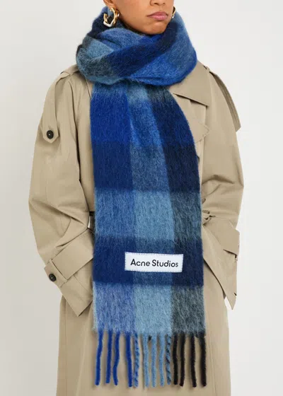 Acne Studios Vally Checked Wool-blend Scarf In Blue