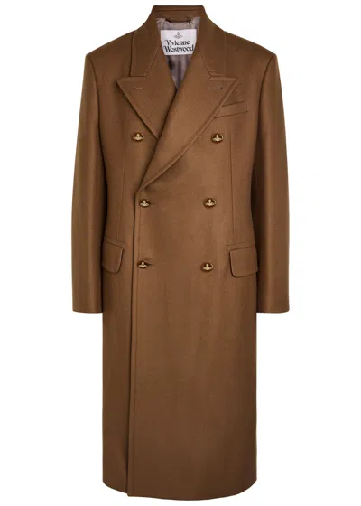 Vivienne Westwood Long Coat With Flap Pockets And Back Vent In Brown