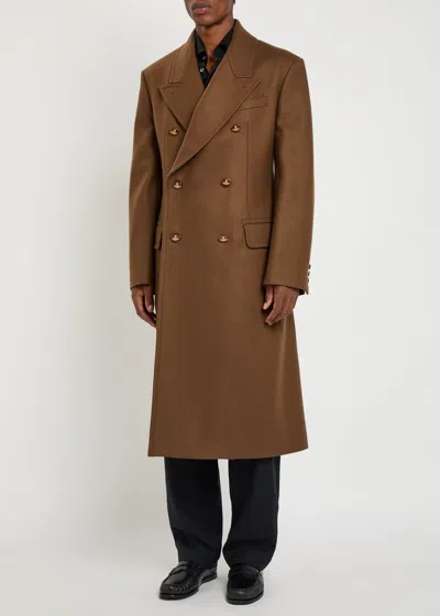 Vivienne Westwood Long Coat With Flap Pockets And Back Vent In Brown