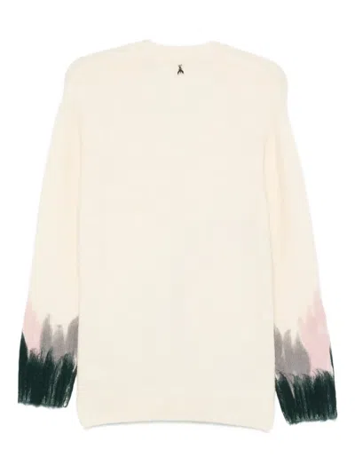 Patrizia Pepe Soft Oversized Sweater With White Pattern In Neutral
