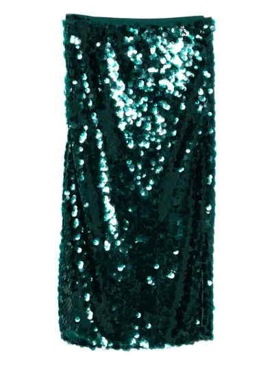 Patrizia Pepe Sequinned Midi Skirt In Green