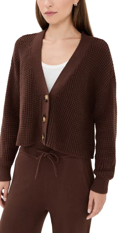 Eberjey Womens Chocolate Crop Textured Knit Cardigan In Brown