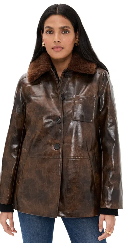Avec Les Filles Faux Leather Relaxed Aviator Jacket Glazed Chocolate In Brown