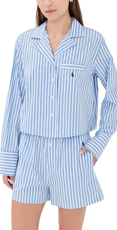 Polo Ralph Lauren Crop And Boxer Pajama Set White Cloud X Hydrangea In Blue