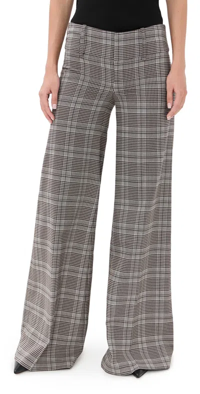 Alice And Olivia Olivia Low Rise Wide Leg Flare Pants Black/off White/dark Chocolate In Gray