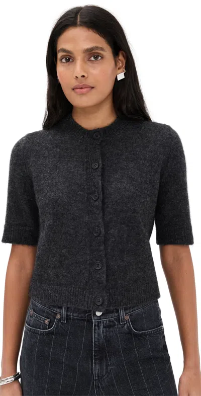 House Of Dagmar Brushed Cardigan Top Dark Grey Melange In Gray