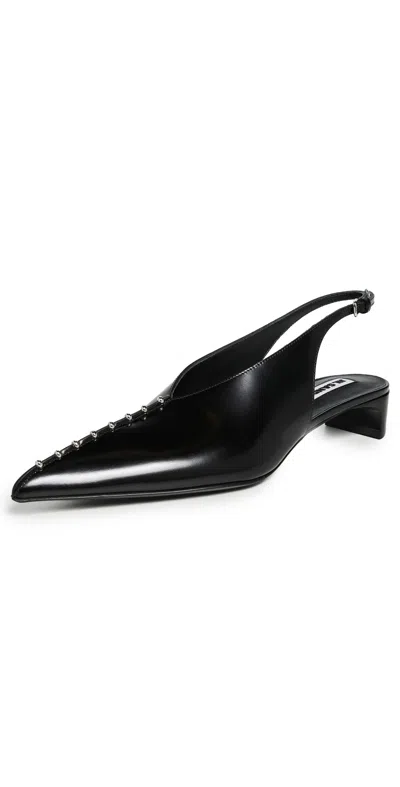 Jil Sander Studded Glossed-leather Slingback Pumps In Black