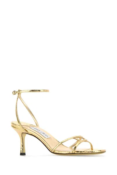 Jimmy Choo Gold Leather Leo 65 Sandals In Gold