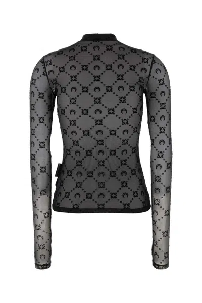 Marine Serre Black Stretch Mesh Top In Black