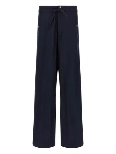 Dries Van Noten Wide Black Cotton Trousers In Blue