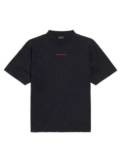 Balenciaga Black Crewneck T-shirt With Logo On The Front And On The Back In Cotton Man In Black