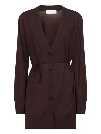 Dries Van Noten Tibati Long Cardigan With Thin Belt Clothing In Brown
