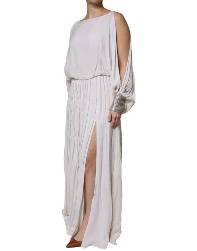 Pre-owned Christian Pellizzari Off White Embellished Long Maxi Women's Dress ()