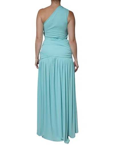 Pre-owned Christian Pellizzari Light Blue Jersey Long Drape One Shoulder Women's Dress ()