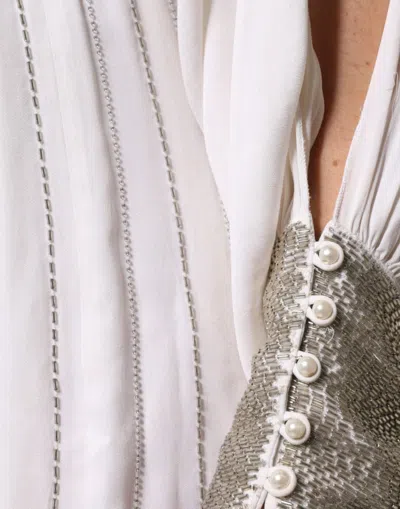 Pre-owned Christian Pellizzari Off White Embellished Long Maxi Women's Dress ()