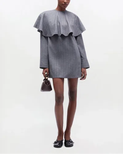 Ganni Grey Stripe Circle Collar Dress In Gray