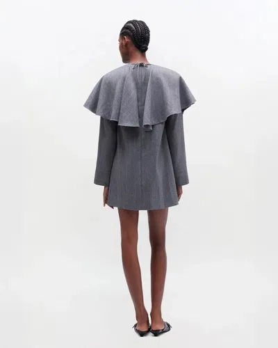 Ganni Grey Stripe Circle Collar Dress In Gray