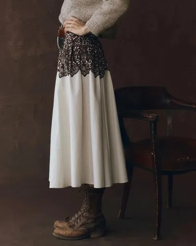 The Great The Regency Skirt Cream With Western Lace Print In Neutral