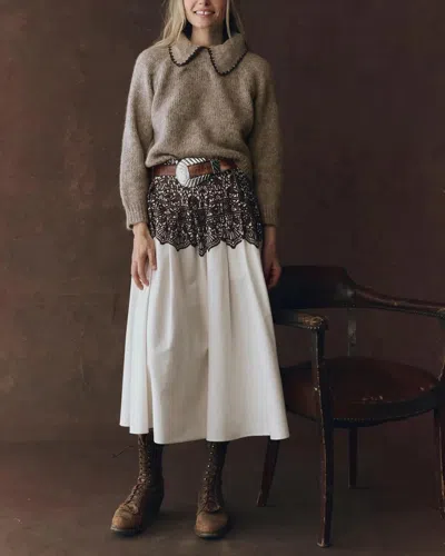 The Great The Regency Skirt Cream With Western Lace Print In Neutral