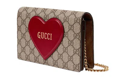 Gucci (wmns)  Logo 3d Love Canvas Chain Shoulder Messenger Bag / Red Valentine's Day Limited In Brown