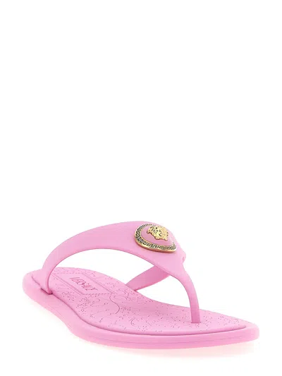 Versace Alia Medusa-accent Slides In Nude