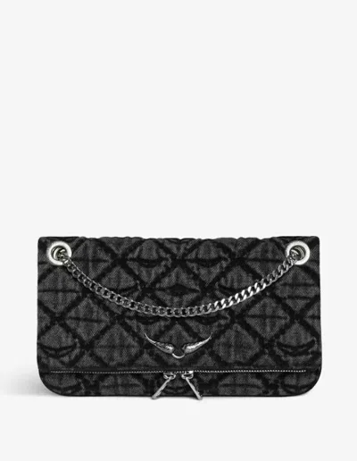 Zadig & Voltaire Rock Ii Diamond Quilted Monogram Denim Crossbody Bag In Black