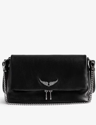 Zadig & Voltaire Womens Noir Silver Rocky Swing Your Wings Leather Clutch Bag In Black