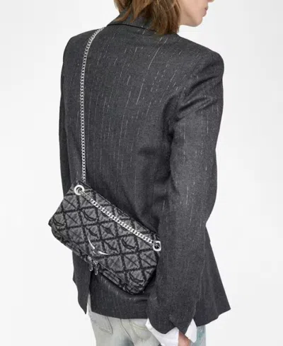 Zadig & Voltaire Rock Ii Diamond Quilted Monogram Denim Crossbody Bag In Black