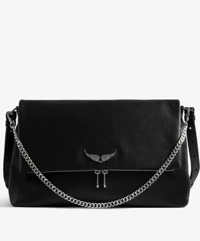 Zadig & Voltaire Womens Noir Silver Rocky Swing Your Wings Leather Clutch Bag In Black
