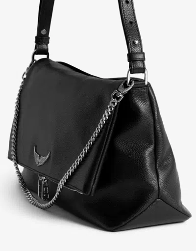 Zadig & Voltaire Womens Noir Silver Rocky Swing Your Wings Leather Clutch Bag In Black