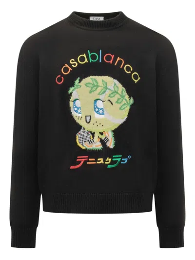 Casablanca Black Sweater With Multicolor Cartoon Embroidery In Black