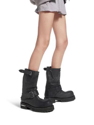 Balenciaga Venom Boots In Worn-out Effect Leather Shoes In Black