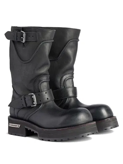 Balenciaga Venom Boots In Worn-out Effect Leather Shoes In Black