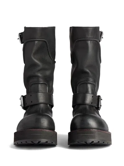 Balenciaga Venom Boots In Worn-out Effect Leather Shoes In Black