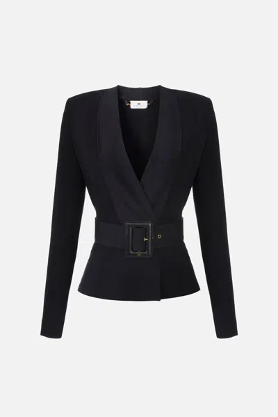 Elisabetta Franchi Waist Belt Long Sleeve Jacket In Black