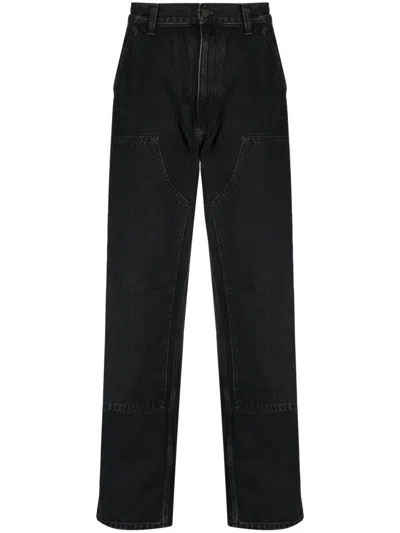 Carhartt Straight Leg Denim Trousers Pockets In Black