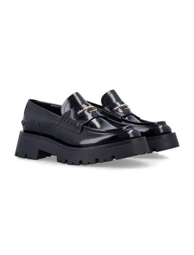Alexander Wang Chunky Heel Black Box Leather Carter Loafer In Black