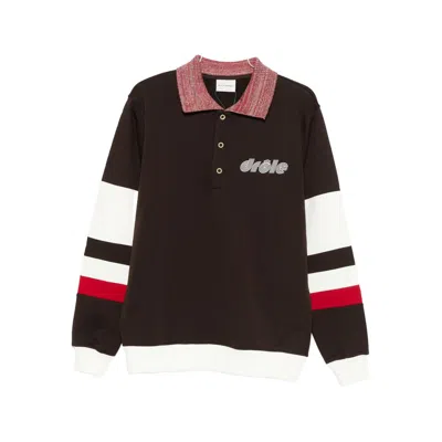 Drôle De Monsieur Brown Polo Collar Sweatshirt With Front Lettering Logo In Cotton Man In Brown