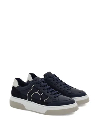 Ferragamo Cassina Gan2 Leather Sneakers With Suede Details In Black