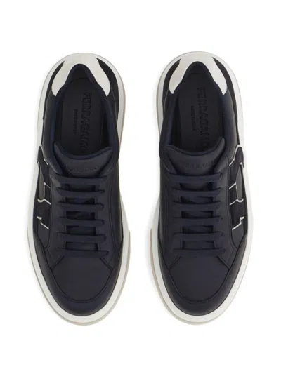 Ferragamo Cassina Gan2 Leather Sneakers With Suede Details In Black