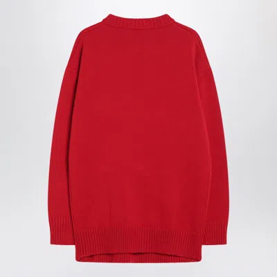 Prada Oversized Knit Sweater With Bow And Pleats In Red