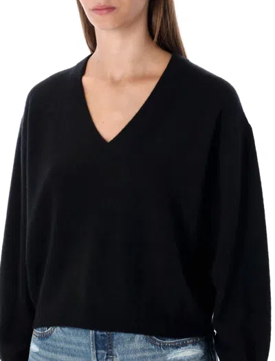American Vintage Raxow Wool V-neck Sweater In Black
