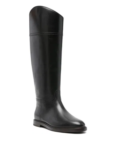Brunello Cucinelli Knee High Leather Riding Footwear In Black
